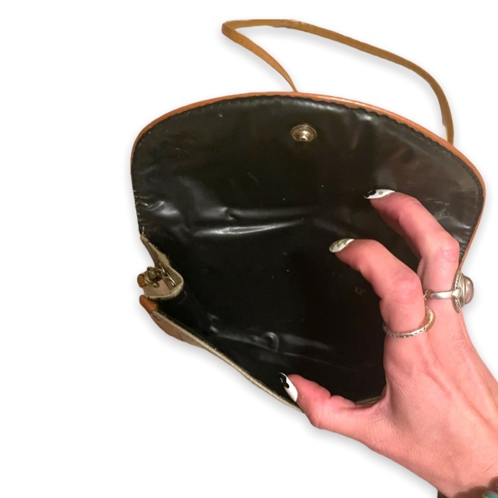 Vintage Nikki Nonno Greenish Gray & Brown Clutch Coin Purse Crossbody - Picture 3 of 11